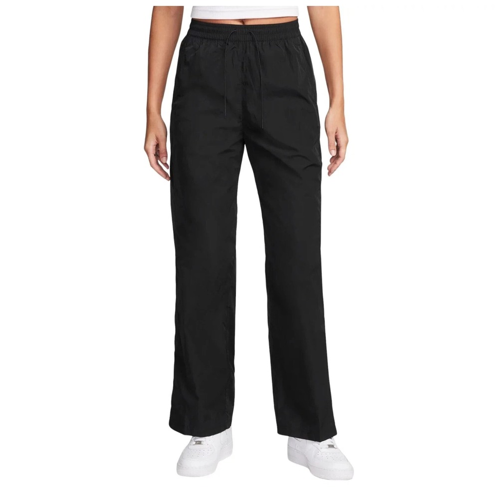 Nike Windrunner High Waisted‎ Woven Open Hem Pants Womens Small Black FV7655 010